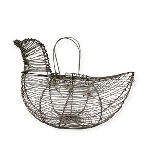 Vintage Farmhouse Hen Chicken Shaped Wire Egg Collecting Basket, 12.5”